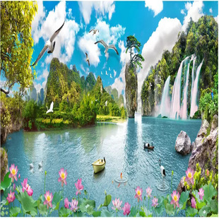 壁画原创高清桂林山水风景画全景巨幅仙境电视背景墙大型无缝壁纸