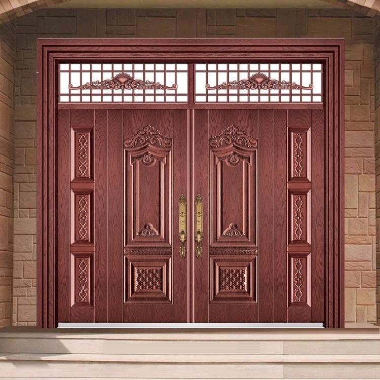 厂家订制仿真铜四开大门 防晒防锈农村庭院别墅非标门 低价防盗大