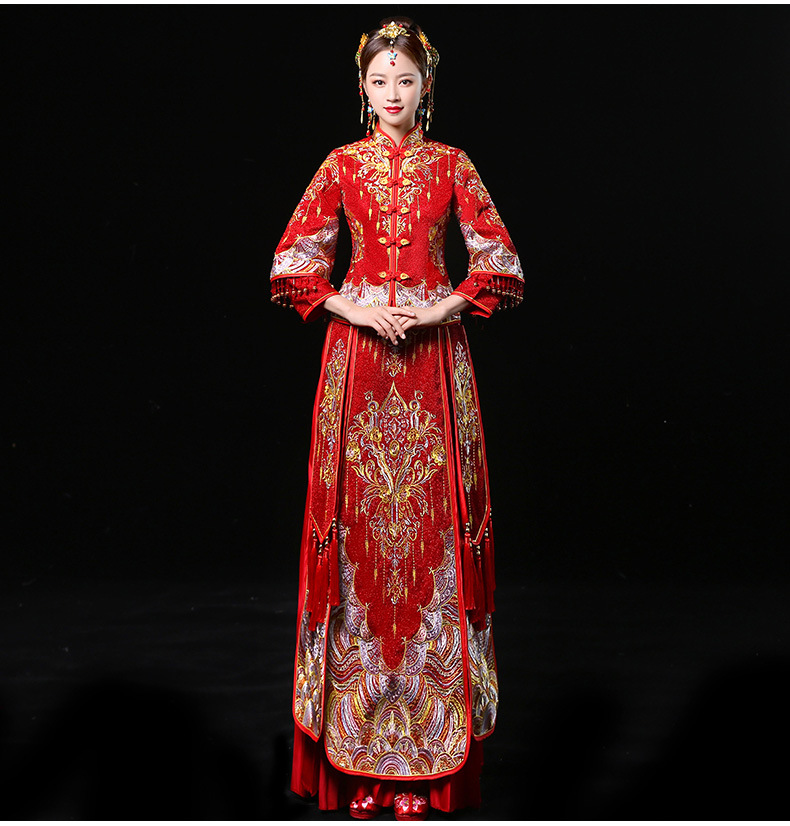 抖音同款秀禾服新娘2018新款龙凤褂结婚嫁衣出阁服敬酒服中式婚纱