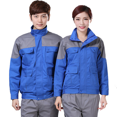 长袖涤棉纱卡 劳保工作服套装男女 电焊汽修车间工厂服 定制工装