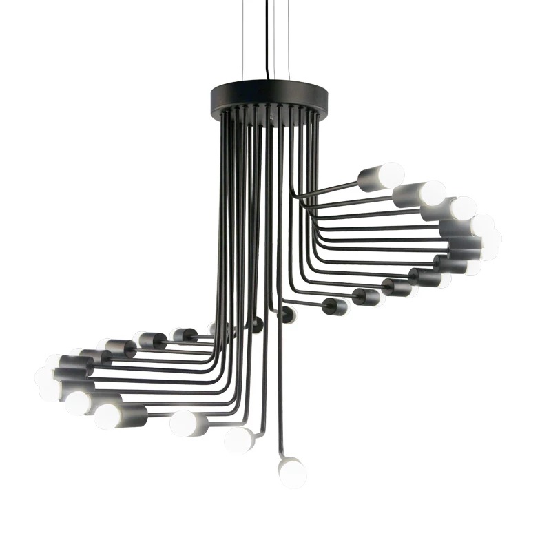 套房灯具螺旋吊灯黑色复古旋转楼梯吊灯餐厅酒店会所后现代吊灯