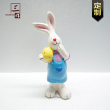 外销陶瓷复活节摆件 创意手绘兔子造型卡通陶瓷兔子家居装饰品