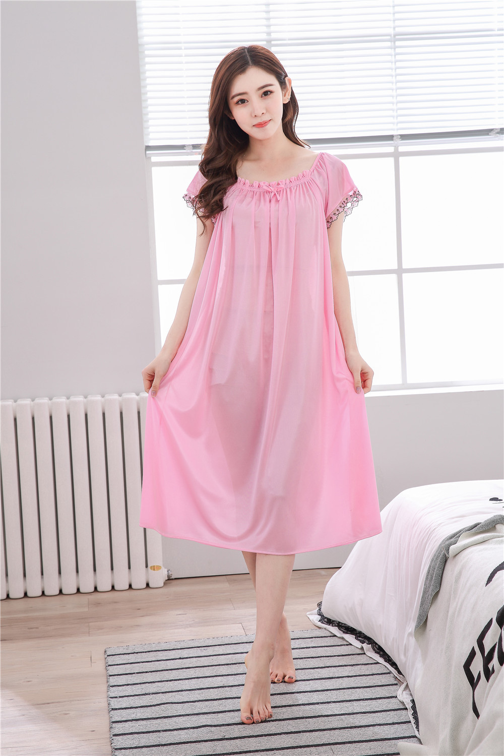 夏季性感仿真丝睡衣新款女士吊带睡裙冰丝女睡衣 女士家居服