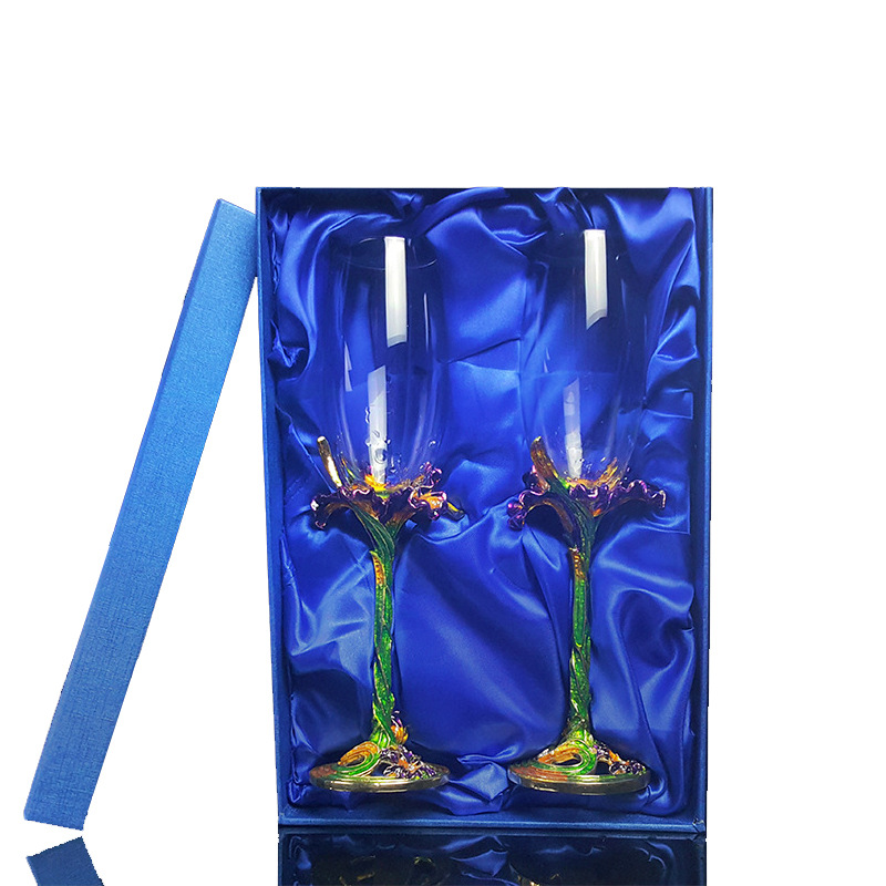 Flower Zheng Yan Iris Tectorum Carved Champagne Glass Enamel Crystal Crafts Creative Business Gifts Home Gifts Suit