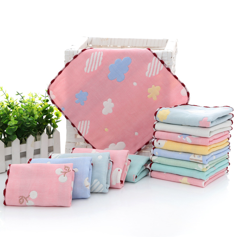 Pure Cotton Hand Towel Six-Layer Small Tower Kindergarten Hand Towel Gauze Handkerchief Full-Cotton Kerchief Saliva Towel Wholesale