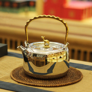 台湾龙隐斋食品级304加厚不锈钢壶熏金提梁煮水泡茶壶功夫茶具