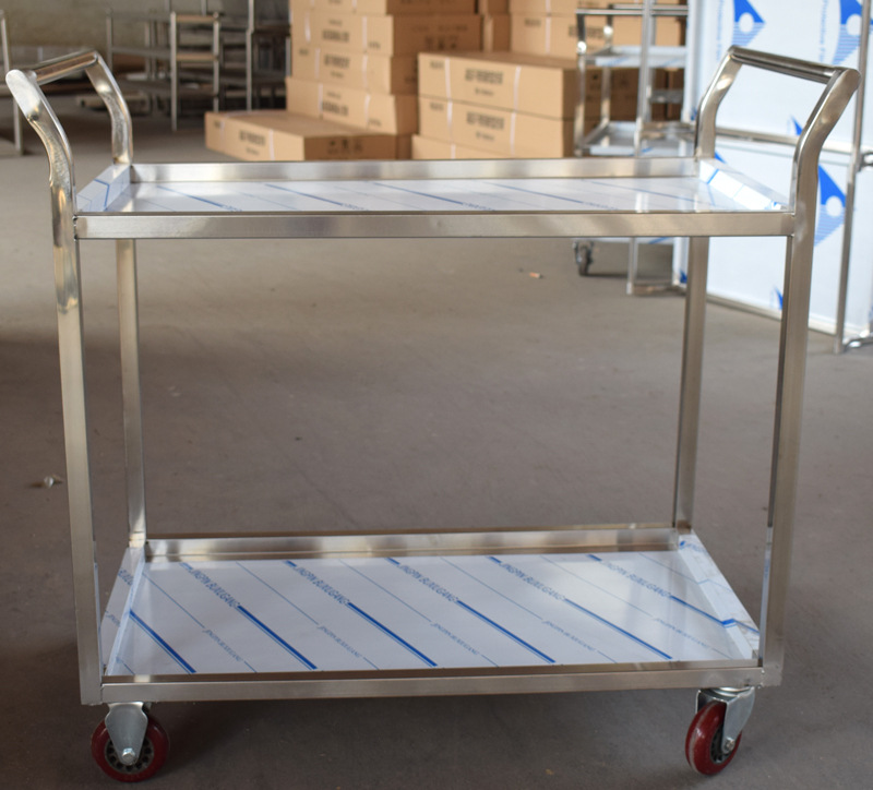 加厚不锈钢手推式餐车 两层加厚火锅厨房手推车送餐收碗车
