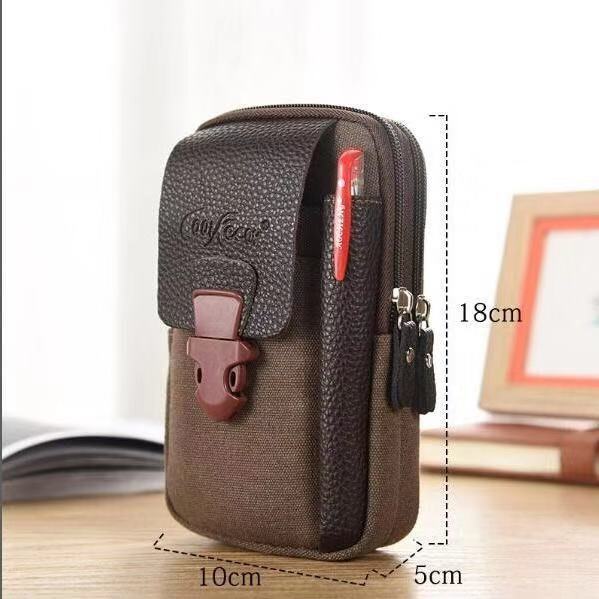 Outdoor Sports Men Waist Bag Belt Canvas 7-Inch Big Screen Mobile Phone Bag Casual Belt Pencil Case Factory Wholesale