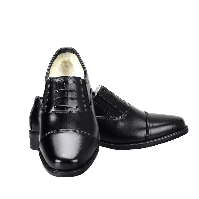 冬季军官三接头羊毛皮鞋男士商务正装保暖毛皮鞋制式加绒皮鞋