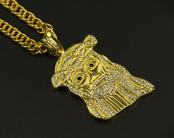 合金镶钻金色耶稣项链嘻哈hiphop项链吊坠 厂家欧美高质量批发