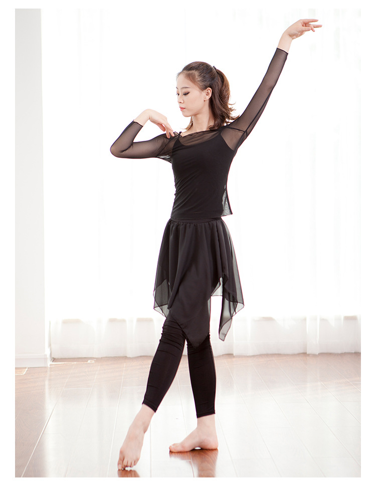 2018夏季新款舞蹈服女成人 芭蕾舞紧身练功服网纱透明形体服上衣