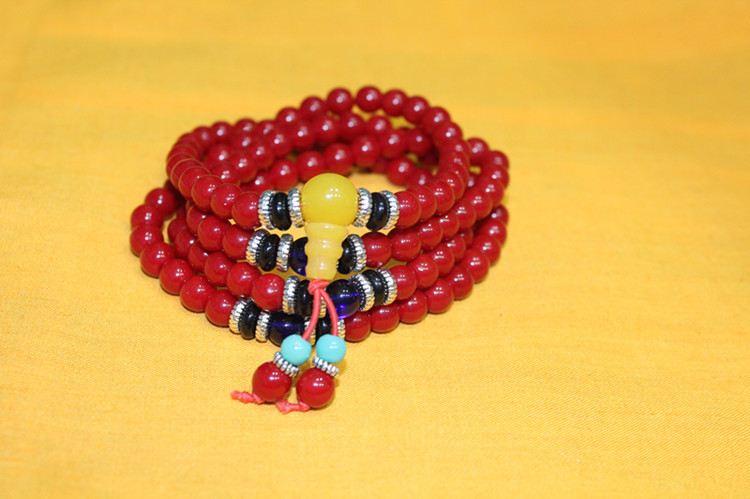 佛教喇荣佛学院红色怀业琉璃念珠红佛珠108手链手串