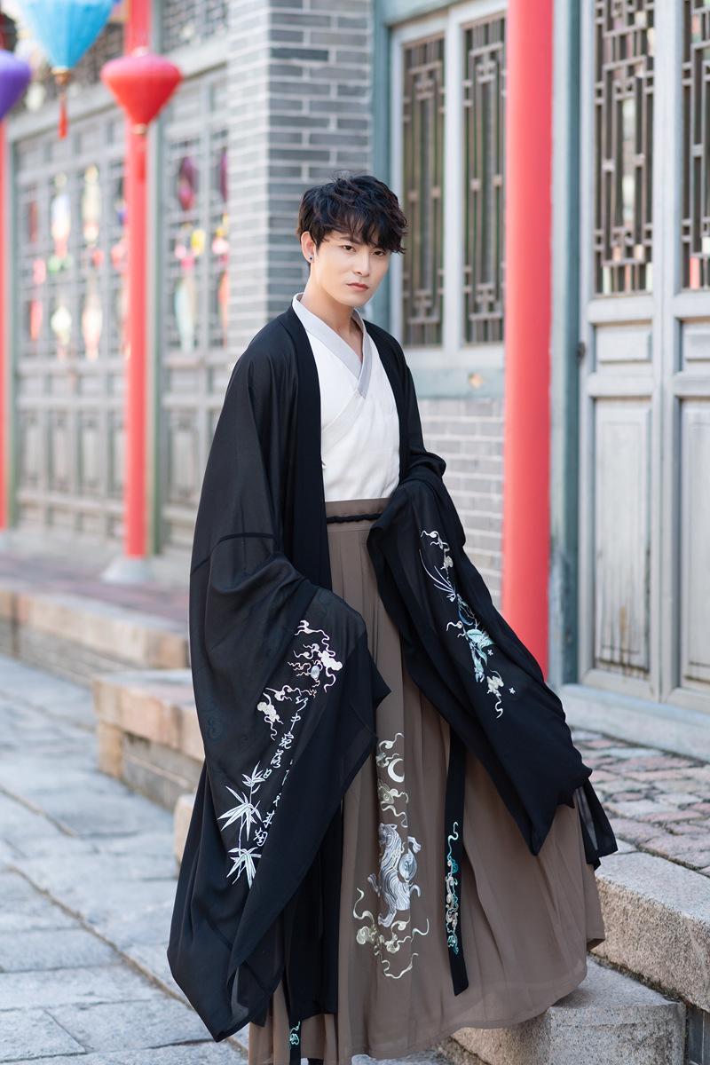 春秋男装大码汉服男魏晋风儒雅气度大氅大袖衫交领齐腰襦裙套装