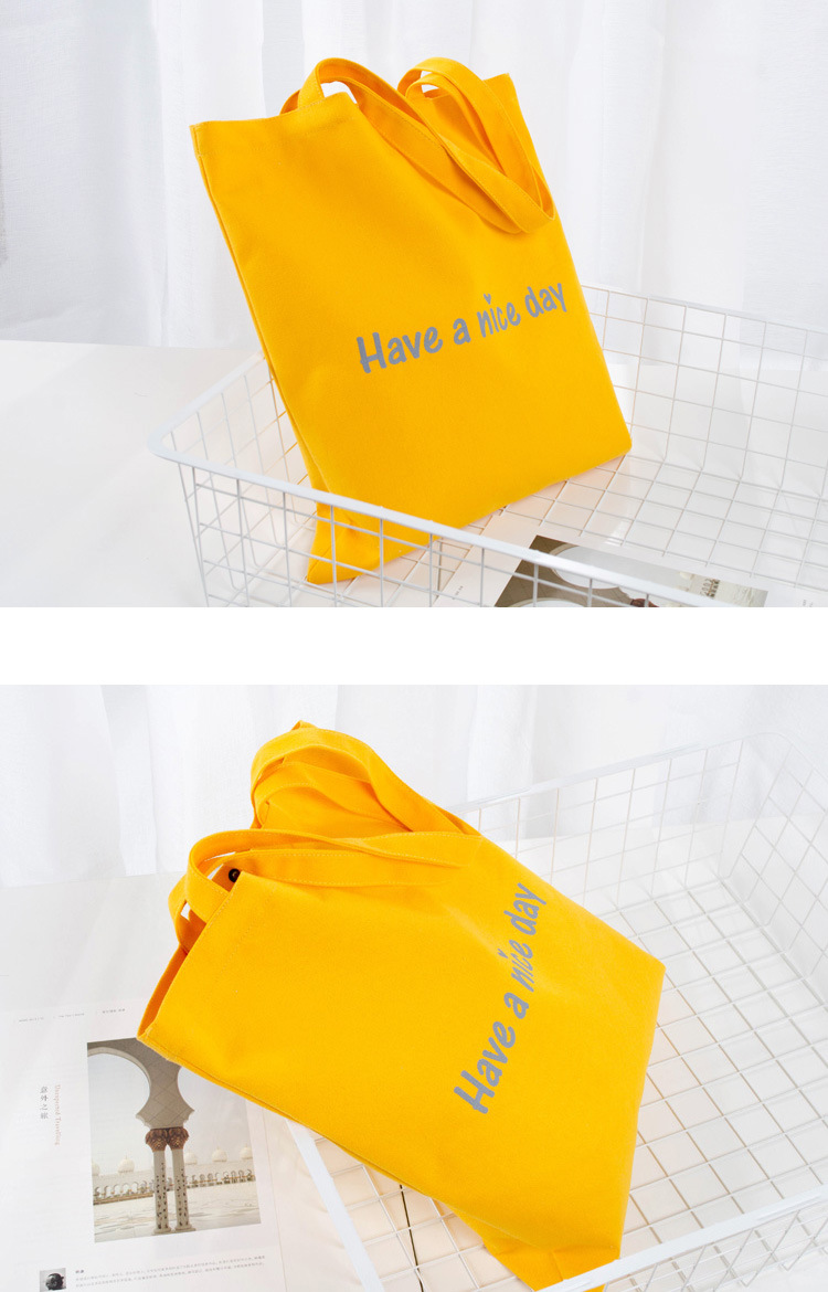 港风时尚英文字母印花单肩帆布袋 大容量个性百搭棉布环保购物袋