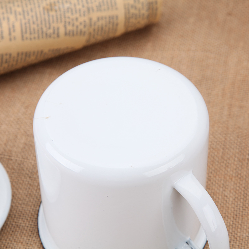 白色办公室怀旧经典茶缸 创意复古语录搪瓷杯 带盖水杯定制logo