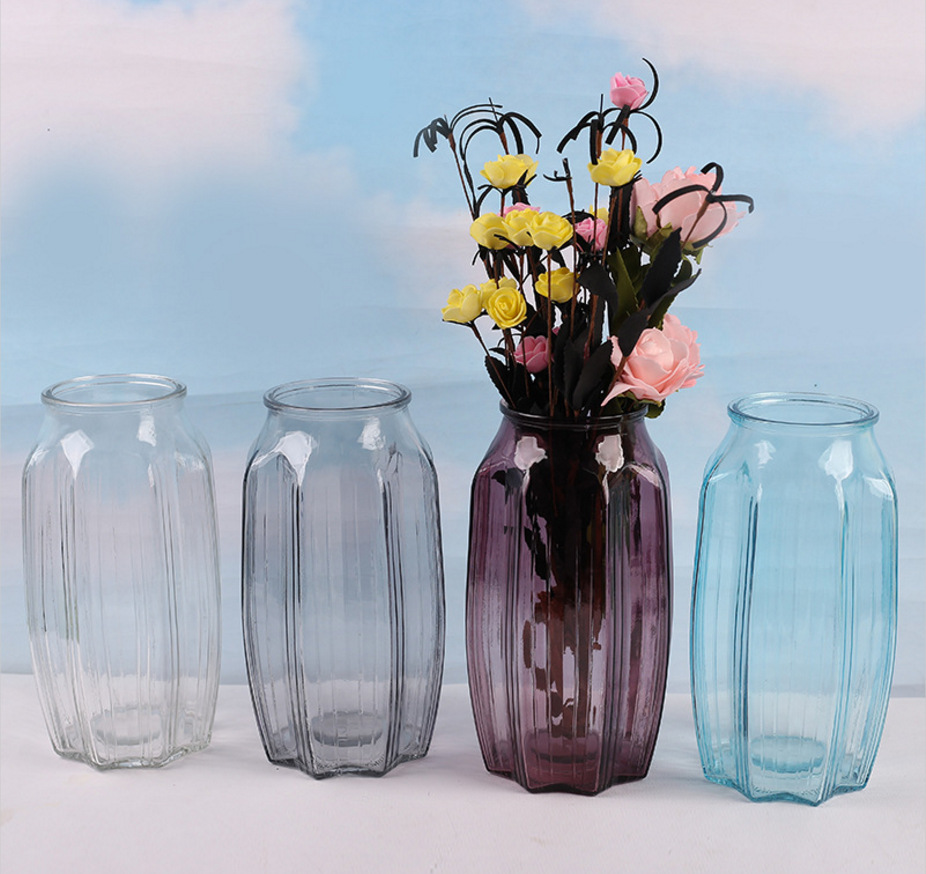 彩色玻璃花瓶现代简约透明玻璃花器创意家居摆件文艺清新插花水培