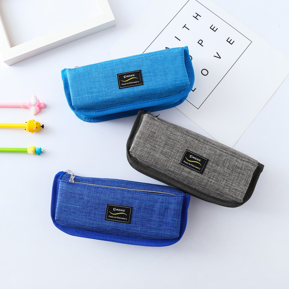 瑞莉牛津布双拉链笔袋简约文具包男小中学生多功能大容量方形笔袋