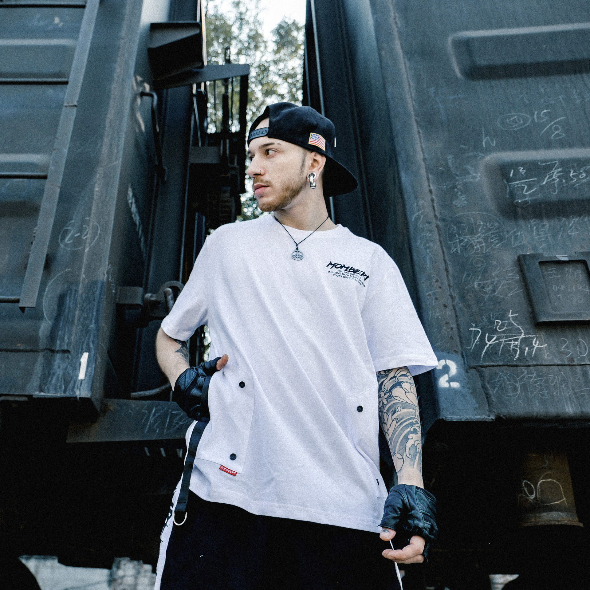 欧美街头oversize宽松织带半袖体恤衫男女嘻哈hiphop街舞短袖t恤