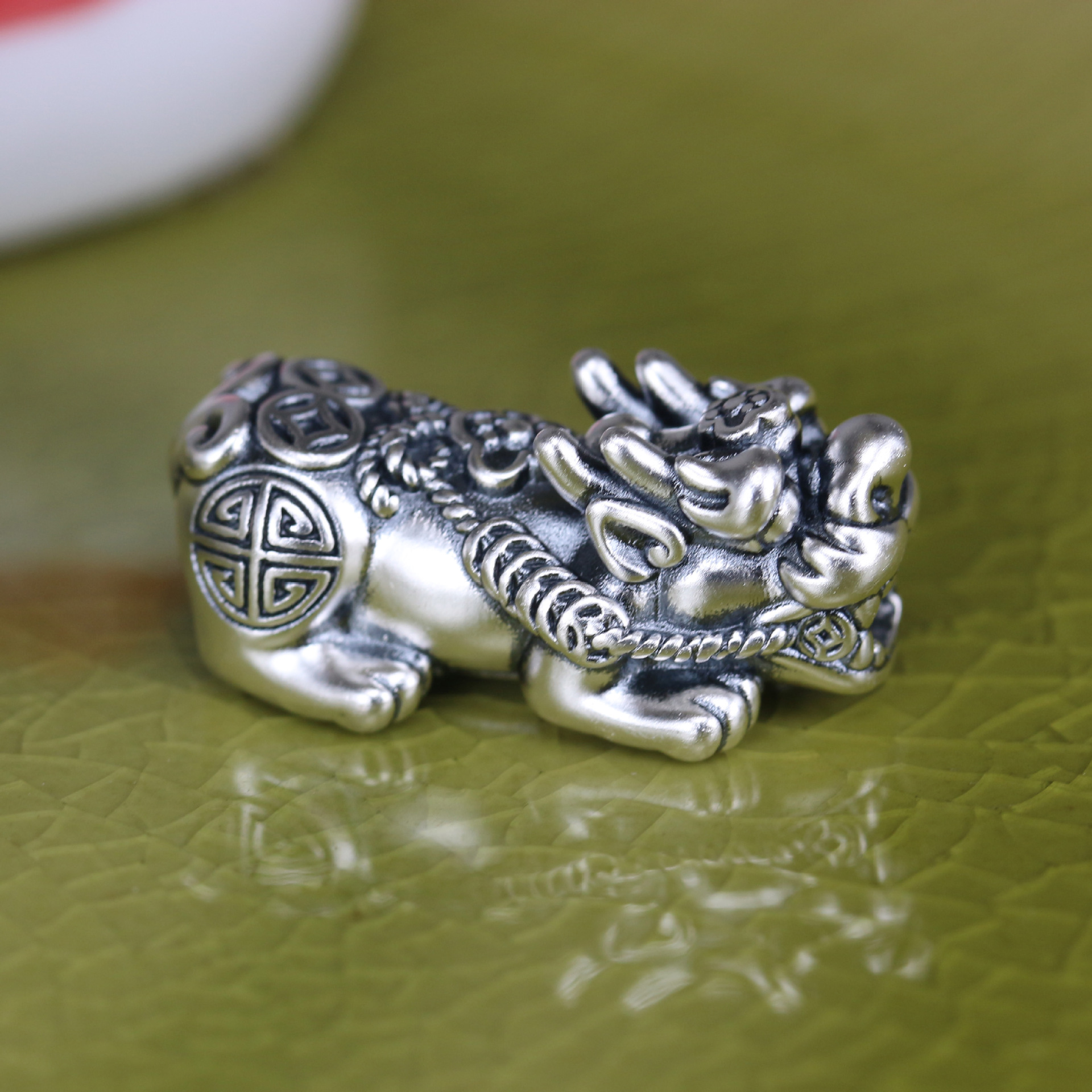 新款999纯银复古风貔貅 3d硬银路路通吉祥福运招财貔貅手链银配珠