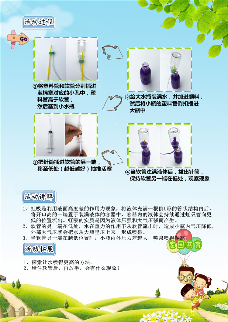 自制虹吸喷泉幼儿园儿童diy益智科学探索小实验科教具玩具教材