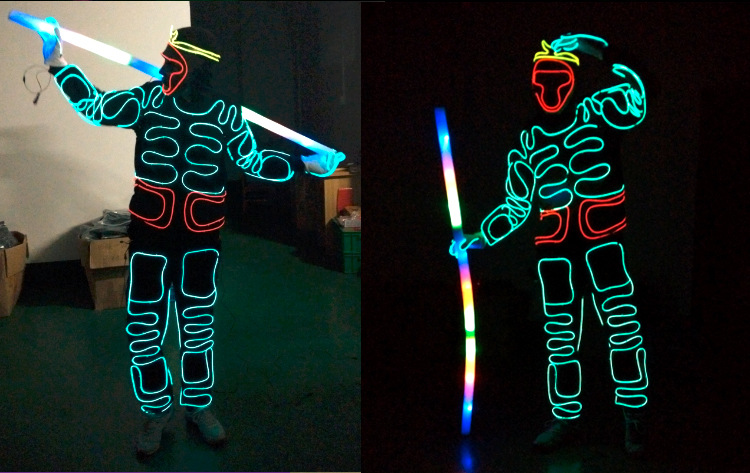 西游记孙悟空el冷光线荧光舞表演服 led舞台发光道具 发光衣服