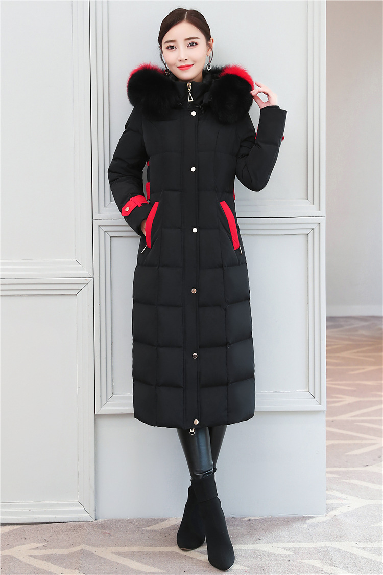 批发品真狐狸大毛领长款羽绒服女长过膝加厚加长奢华修身超长版