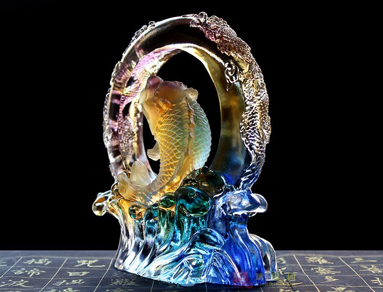 汉风琉璃摆件鱼跃龙门琉璃琉璃工艺品鳌鱼摆件家居摆设装饰品