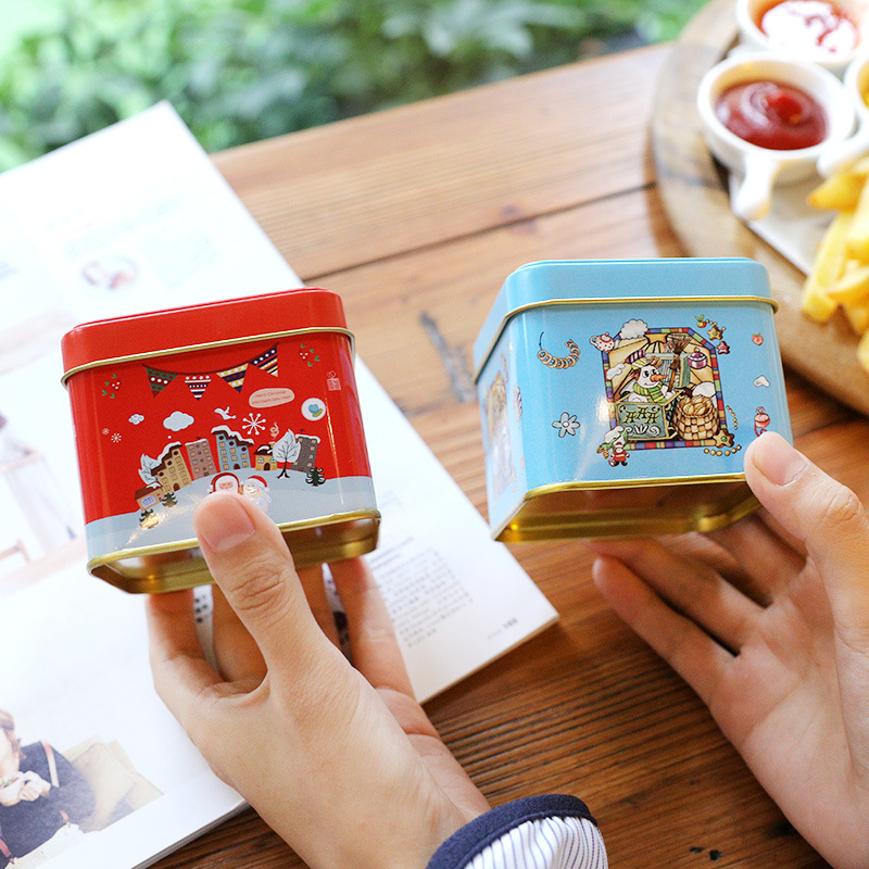 Christmas Small Square Box Tinplate Box Packaging Gift Box Gift Baking Cookie Box Iron Candy Box Series Factory Wholesale