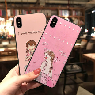 新款彩绘手机壳 vivox21磨砂手机壳 卡通少女iphonex手机壳保护壳