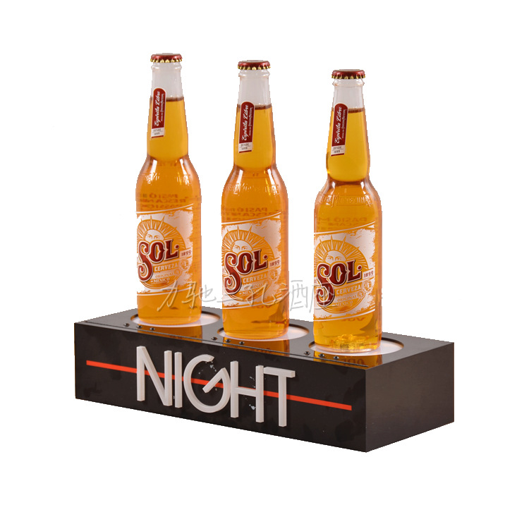 led发光酒座酒吧亚克力喜力苏尔啤酒展示台三瓶啤酒发光酒座定制