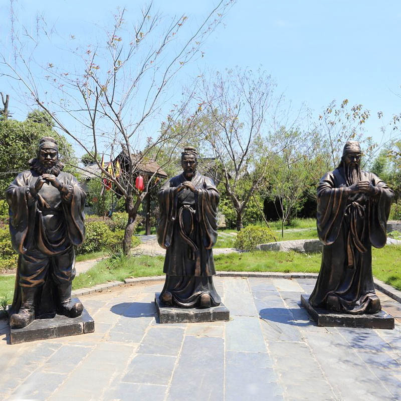 桃园三结义雕塑玻璃钢古代三国人物关羽刘备张飞雕像铸铜摆件