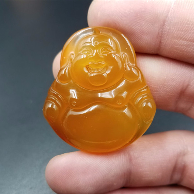 厂家直销 新款天然玉石a货冰种玉髓佛挂件 橘色玉髓大肚佛吊坠