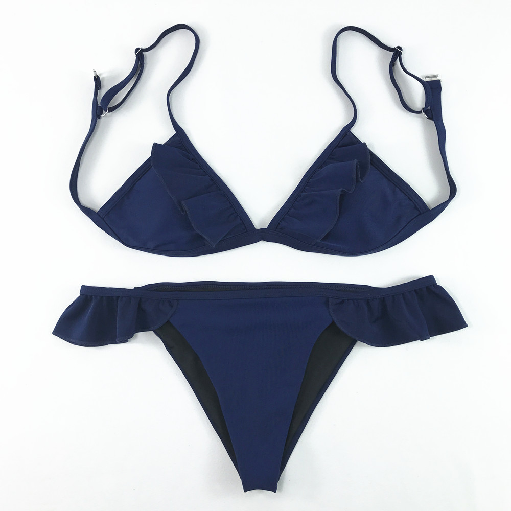 新款欧美跨境分体比基尼 2020女士成人纯色露背性感泳衣 现货批发