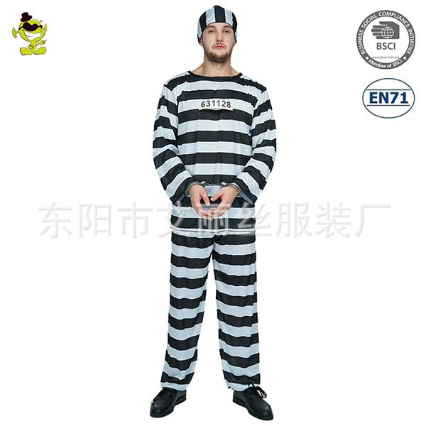 大男宽条纹囚犯服 舞台表演 化装舞会 万圣节 狂欢节 cosplay
