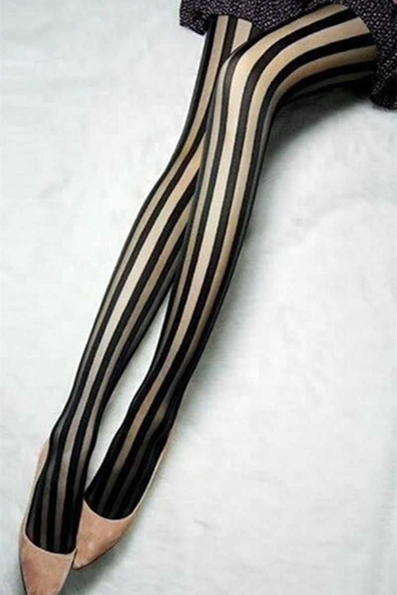 日系春夏款女式典显瘦竖条纹8d超薄包芯丝连裤丝袜