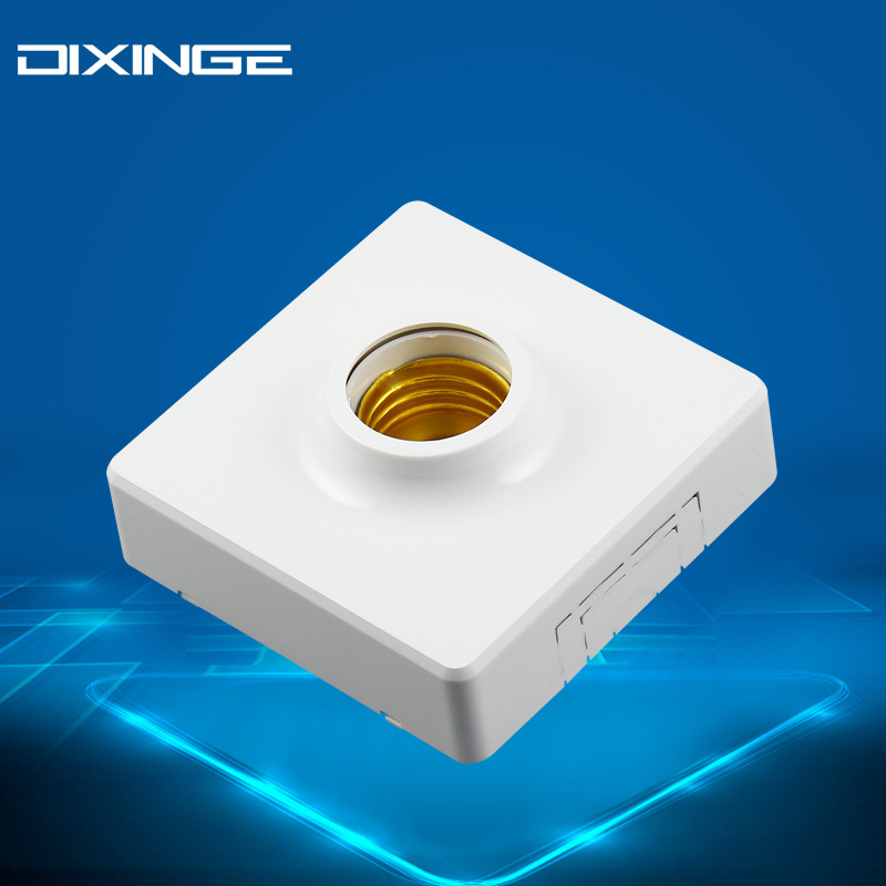 e27螺口正方形明装灯座 加厚塑料吸顶四方平底座螺旋灯口罗口灯头