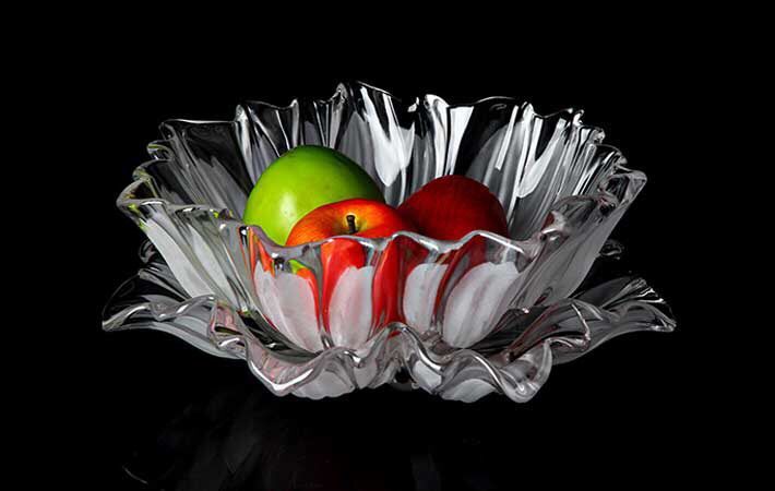 大号水晶玻璃果盘欧式创意水仙花琥珀金色客厅果盆现代水果盘套装