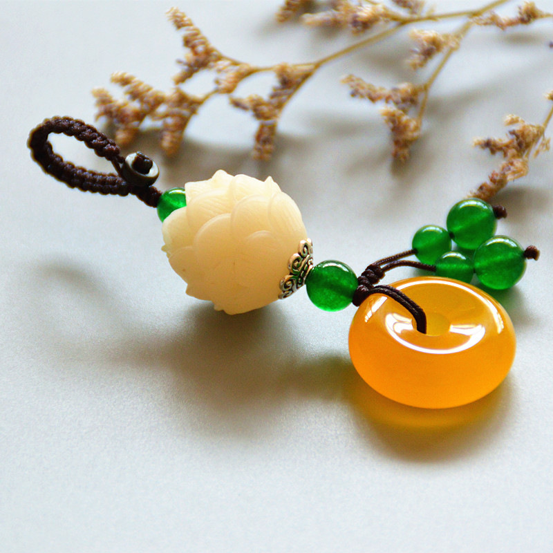 玛瑙玉髓平安扣菩提莲花汽车钥匙扣圈挂件创意礼品男女高档包挂饰