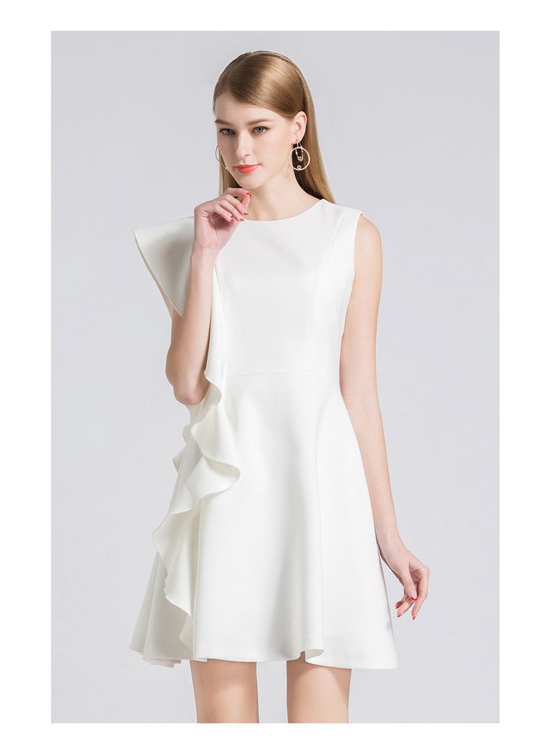 厂家现货批发无袖连衣裙春夏新款欧美女装白色收腰x型荷叶边裙子