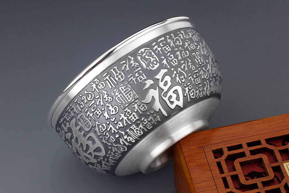 银器 银制品 银礼品 纯银999 银碗筷银勺子 银餐具 隔热银碗