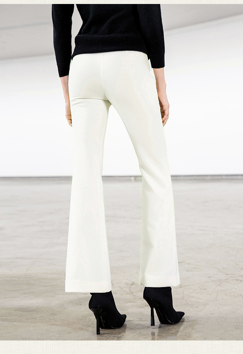 2018秋冬新款胖mm高腰微喇叭裤女阔腿修身大码白色微喇裤休闲长裤