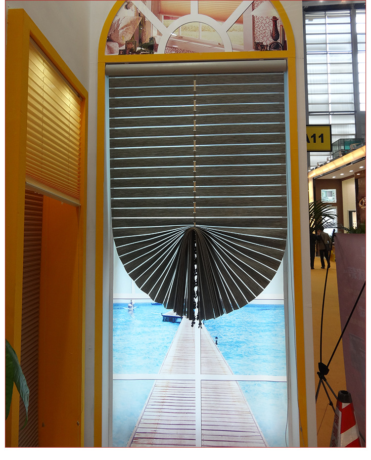 厂家定制折叠罗马柔纱帘 咖啡厅 家居电动调光窗帘布 扇形罗马帘