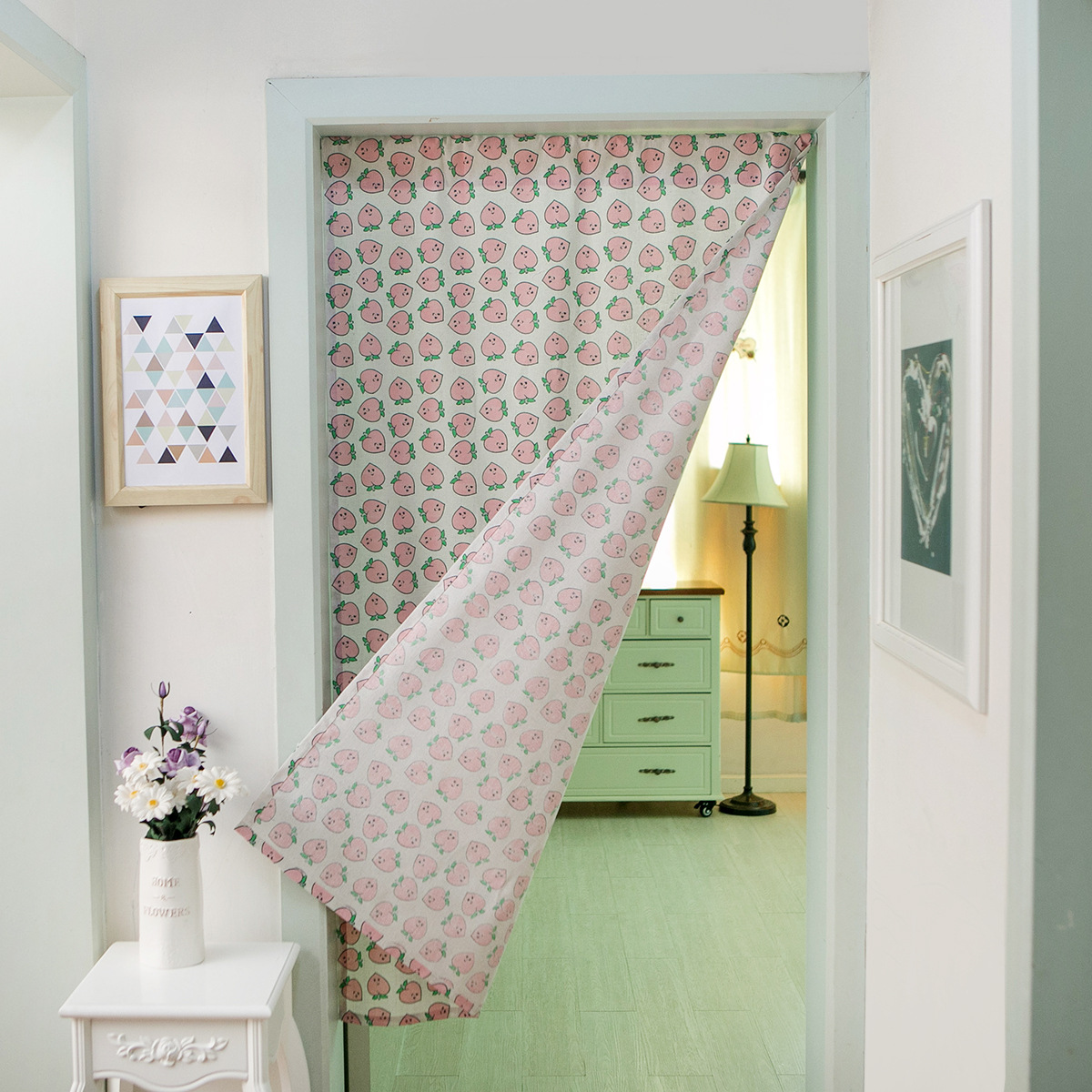 黄色鸭子日式门帘布艺隔断帘厨房卧室风水帘半帘卫生间挂帘不含杆