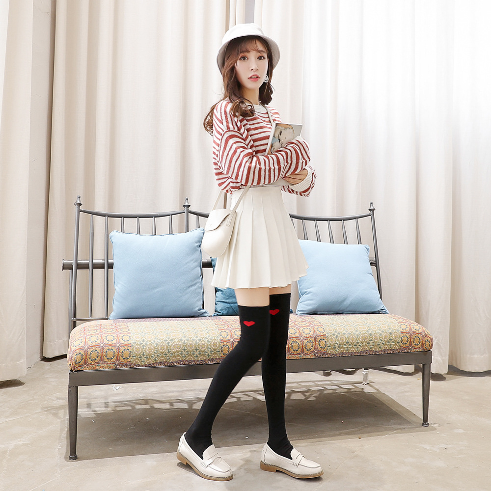 秋冬过膝袜女硅胶防滑学院风长筒袜爱心百搭高筒袜美腿长袜3042