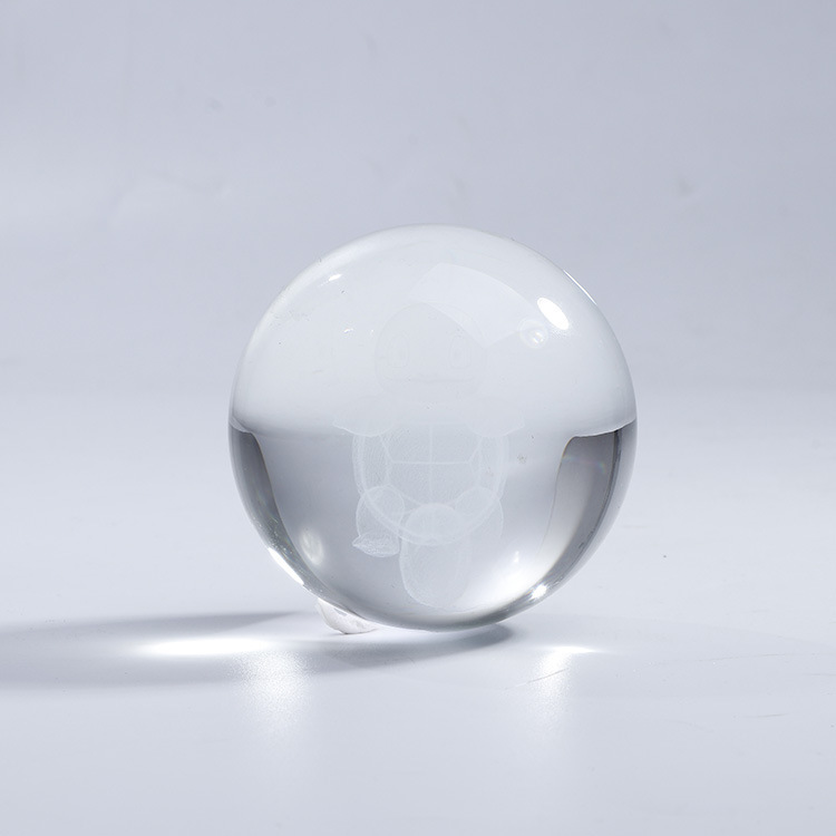 k9透明水晶球定制 可爱小乌龟可打孔水晶光球3d内雕球摆件