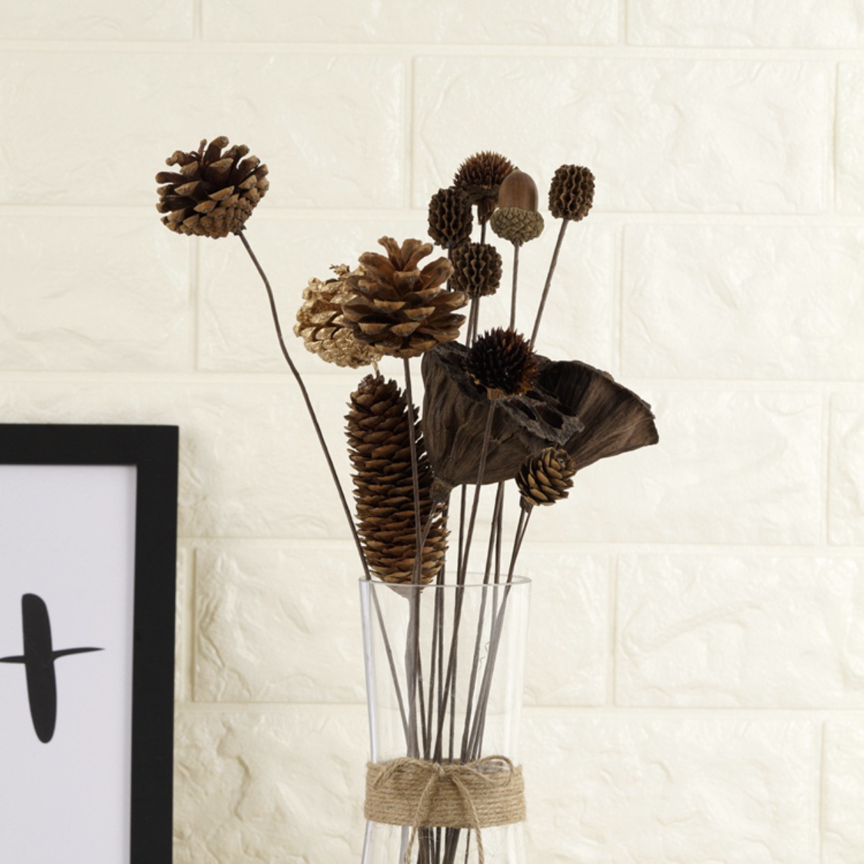 天然干花手工制作铁杆棉花松果松塔情人草麦穗家居装饰拍摄道具