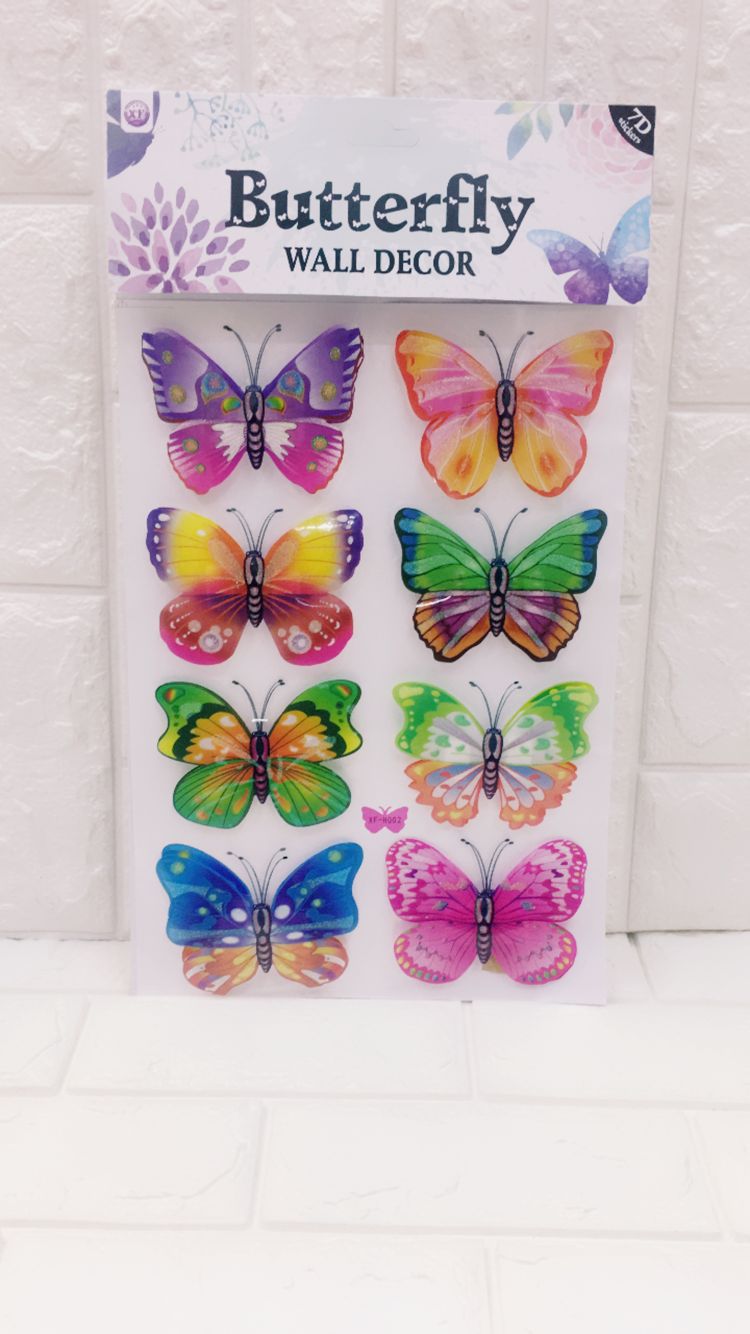 炫彩八只蝴蝶客厅卧室墙面家居装饰墙贴7d金粉立体手工层层墙贴
