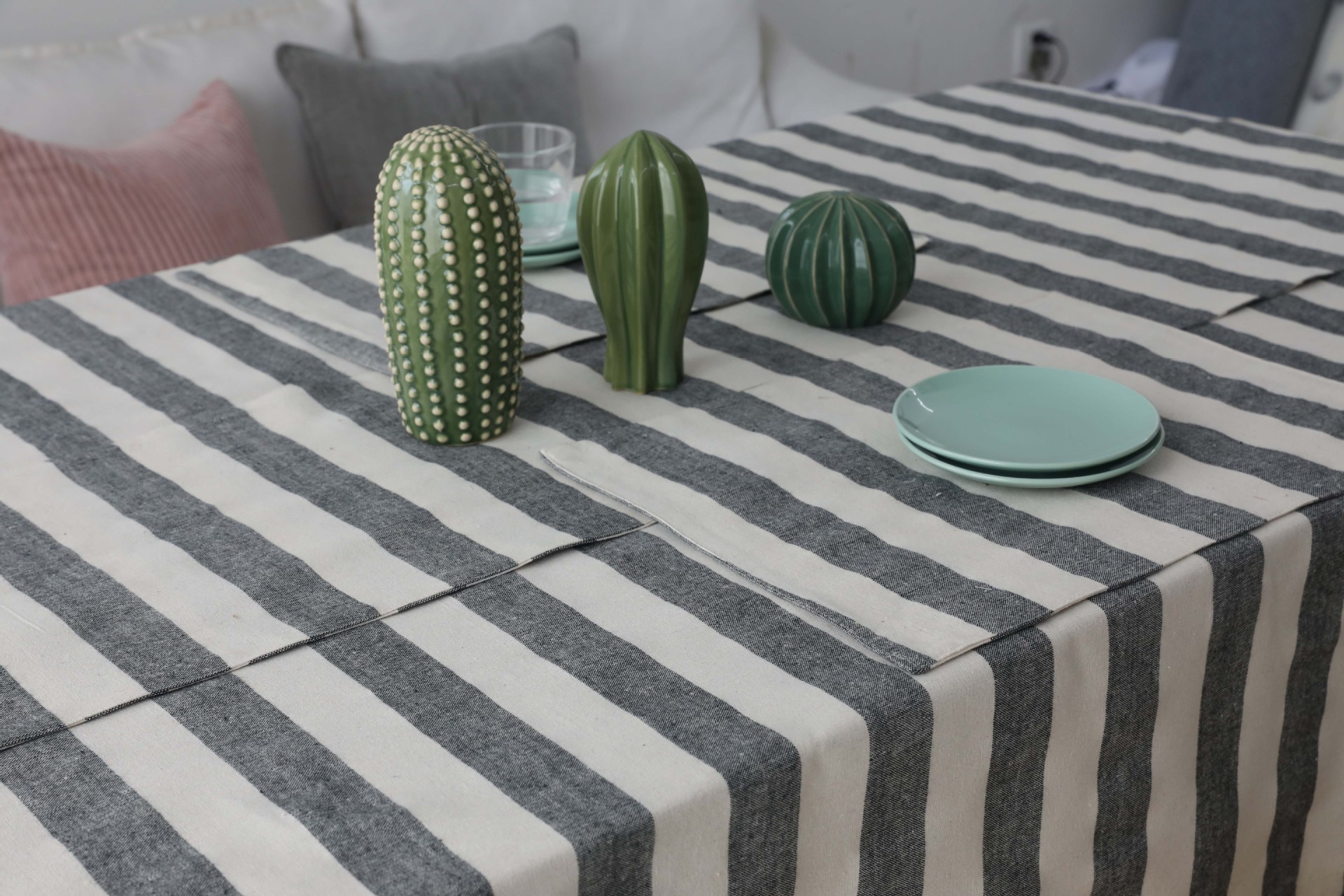 色织全棉条纹藏青色桌布欧式饭店长方形台布餐桌布艺茶几垫