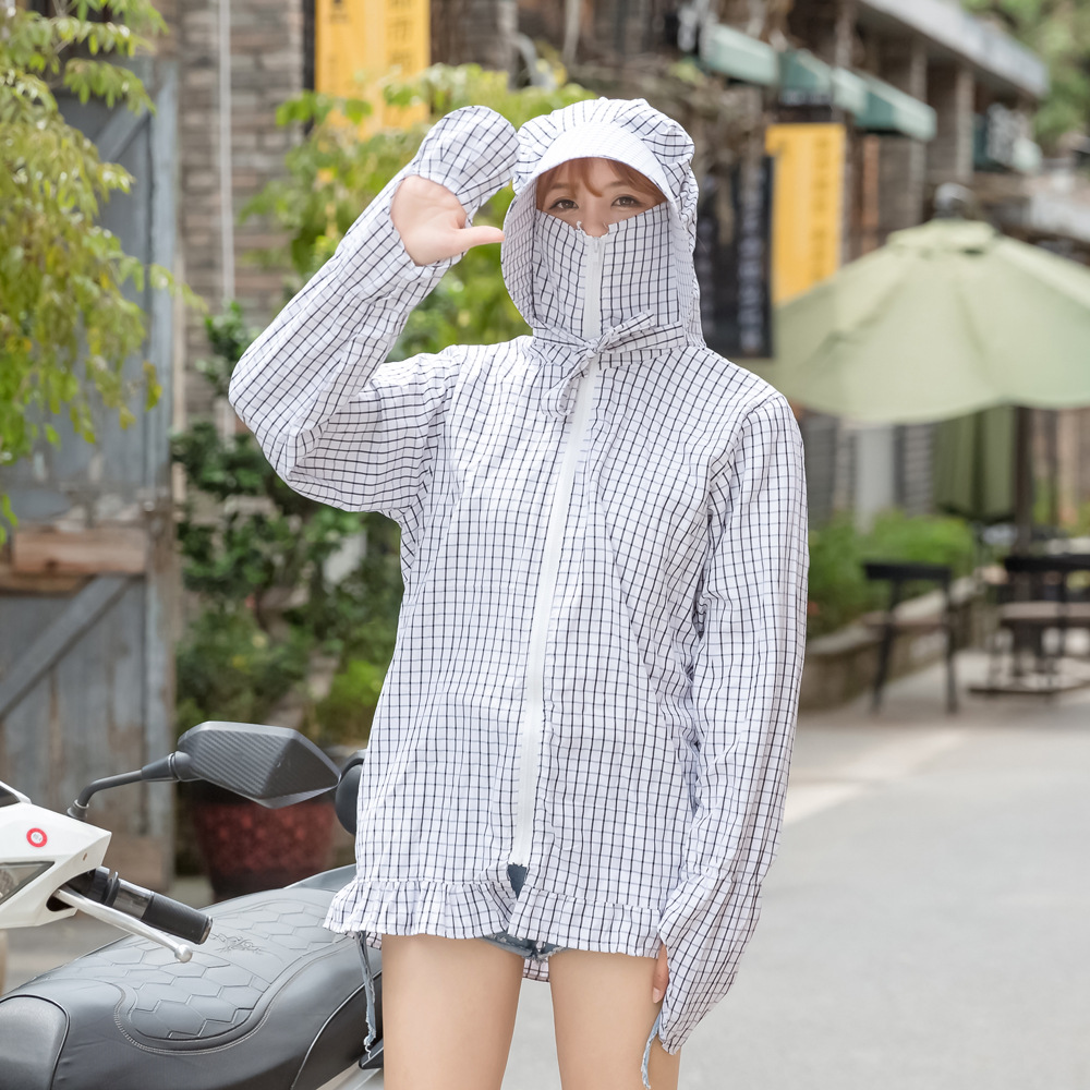 大帽檐骑车防晒衣女 大码冰丝女装 防紫外线骑行宽松防晒服薄外套
