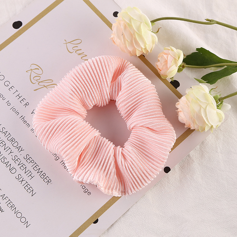 跨境女式发圈大肠圈纯色简约弹力头花 女士压褶发圈厂家批发定制